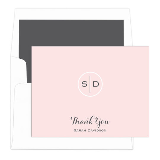 Light Pink Circle Initials Thank You Folded Note Cards